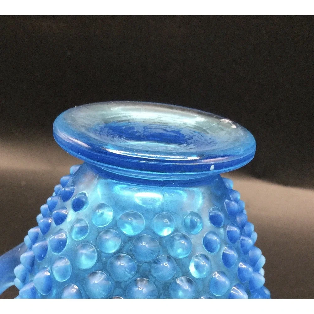 Fenton Blue Opalescent Art Glass Hobnail Sugar Bowl  3.25